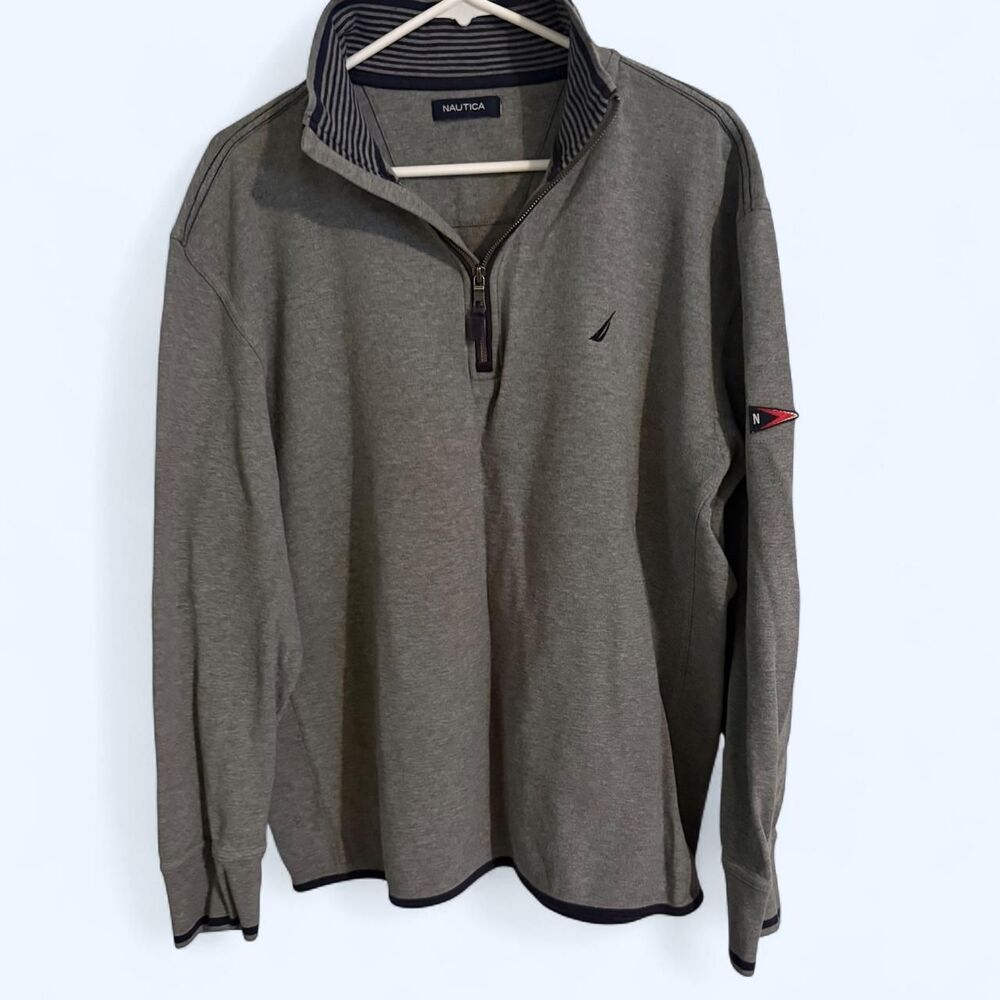 Nautica Grey 100% Cotton Quarter Zip – Size XL Mock Neck Sweatshirt